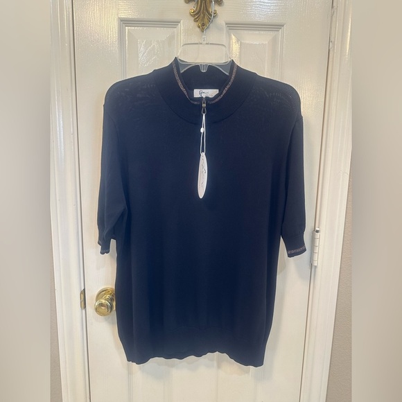 GREG NORMAN Women’s Black Polo Ribbed Collar Gold Border Ribbed Waist Size XL - Picture 12 of 12